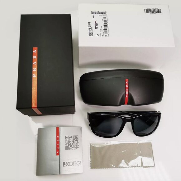 Prada Polarised Black Sunglasses Square Stripe 59mm - Picture 2 of 4